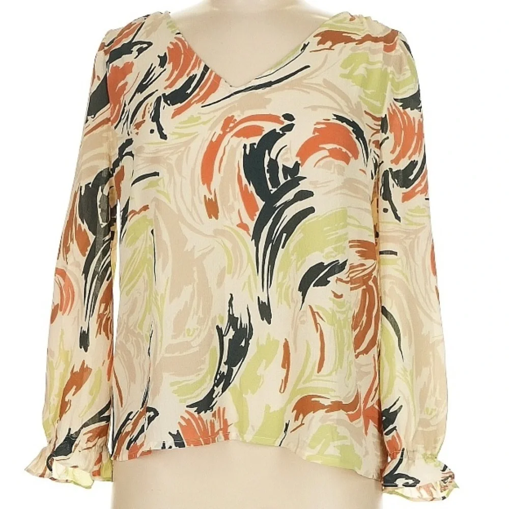 NWT MADEWELL V-Neck Brushstroke Print Ruffle Cuff Sleeve Blouse Size Medium - Picture 5 of 7